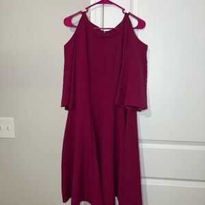 Danny & Nicole Asymmetrical Cold Shoulder Dress in Deep Pink